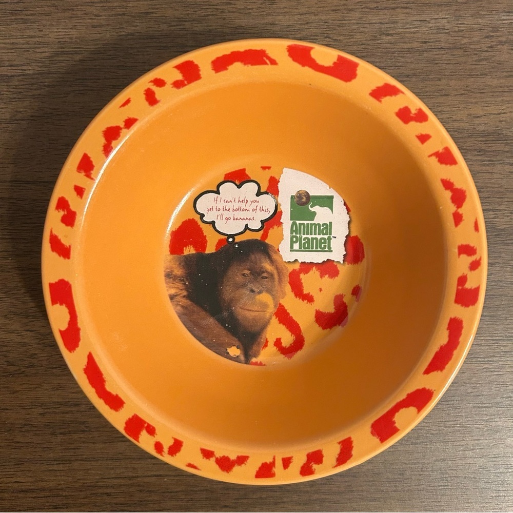 VINTAGE ORANGUTAN ANIMAL PLANET FOOD BOWL FUNNY HUMOROUS 2004 DISCOVERY ORANGE